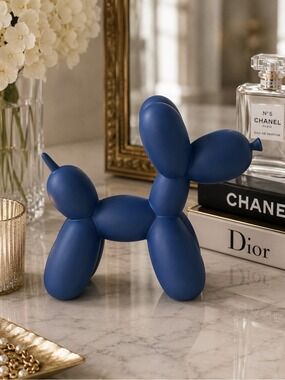Blue Balloon Dog Sculpture Modern Luxe Home Decor Resin Display Figurine